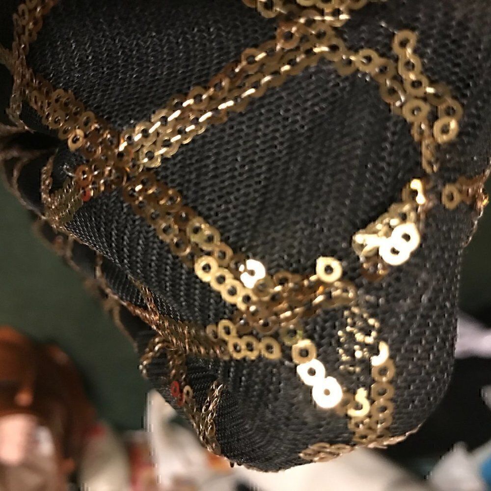 Black and Gold Mock Turtle Neck Bodycon Sequin Mesh Sheer Mini Dress L - Picture 7 of 11